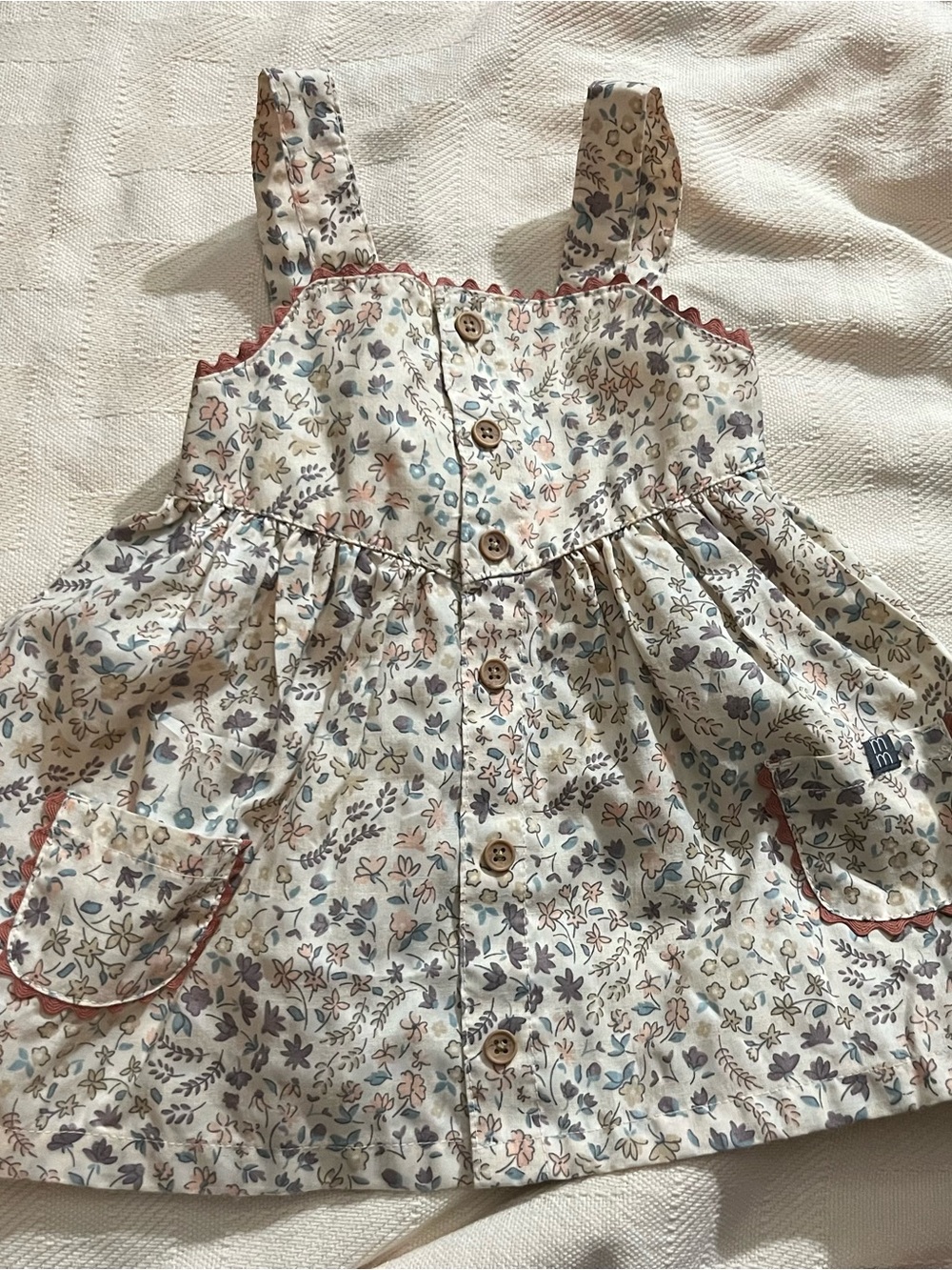 Cream Floral Button-Front Sundress for Girls - Pastel Floral Print
